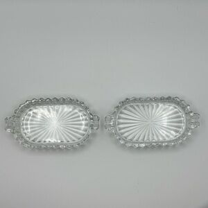 Vintage Pressed Glass Individual Ashtrays – Set of 2–Oval Beaded Rim Clear Glass